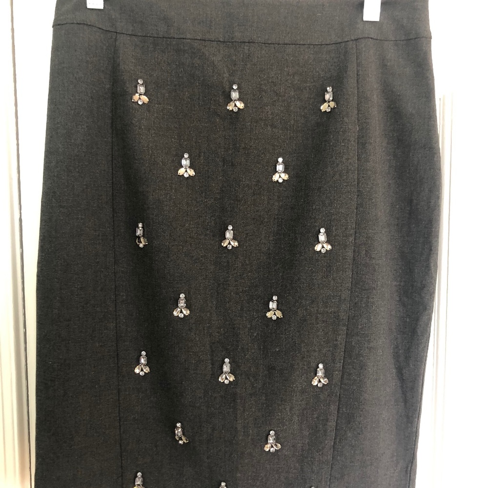 Ann Taylor Jeweled Gray Pencil Skirt